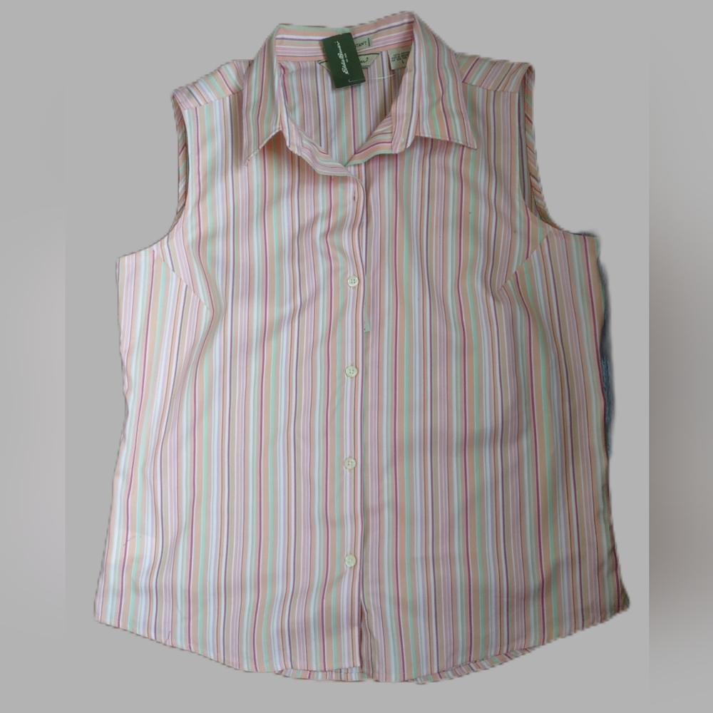 Vintage Eddie Bauer Wrinkle Resistant 100% cotton Sleeveless button-up shirt. - Picture 2 of 9